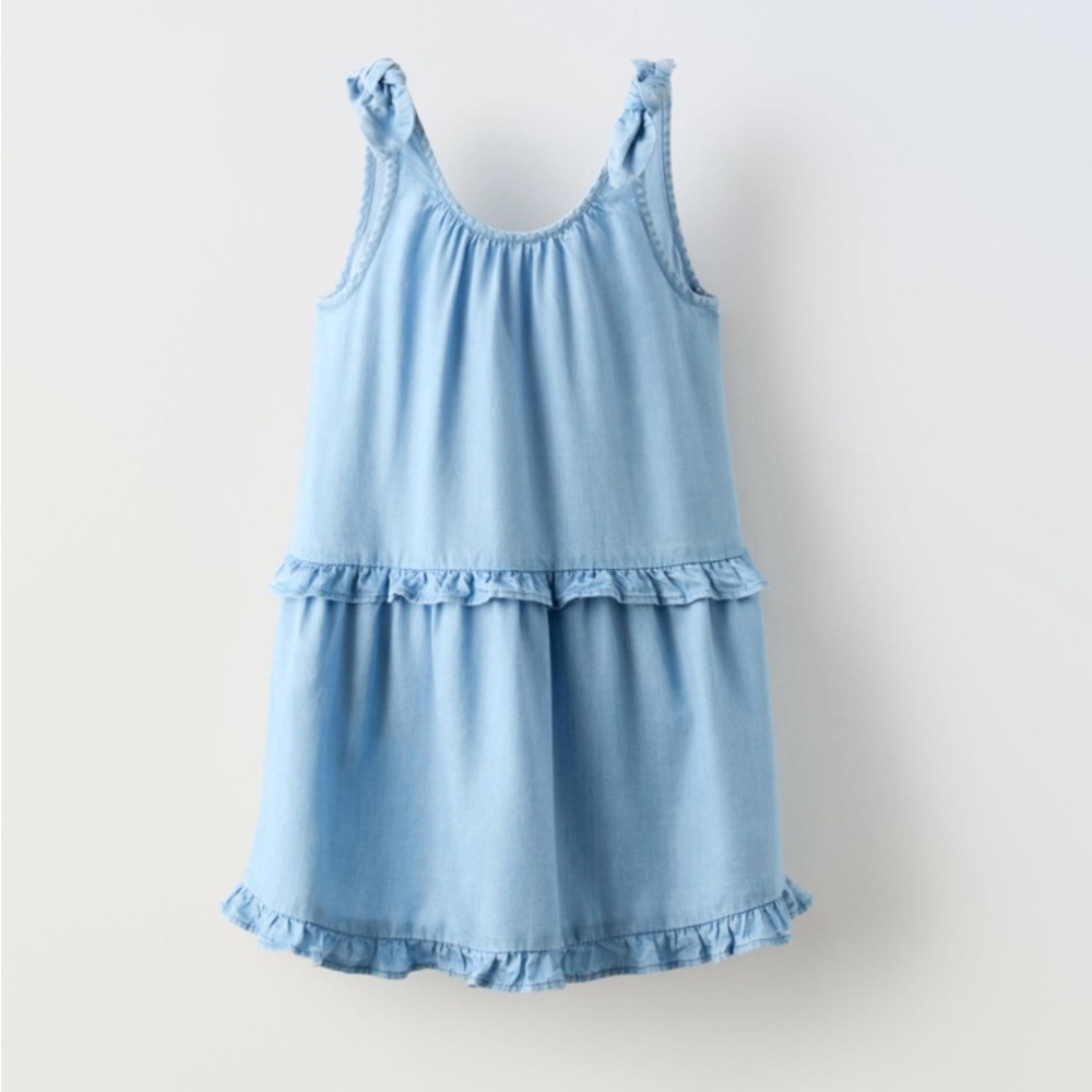 Zara Light Blue Denim Ruffle Dress
